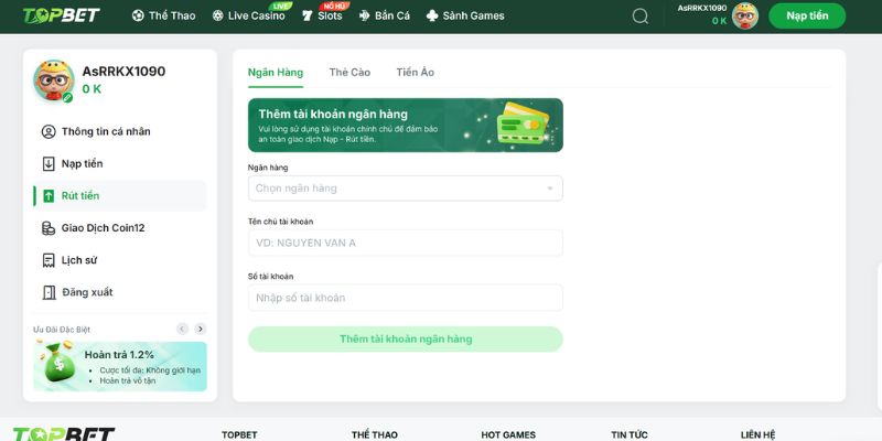 TOPBET - Nhà Cái Uy Tín Với Tỷ Lệ Cá Cược Xanh Chín Các bước rút tiền nhanh chóng tại TOPBET