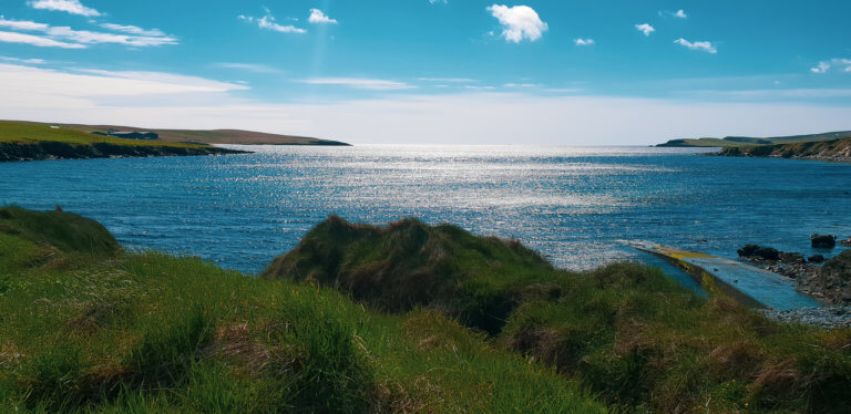 About me, view of sea and coastline in Shetland