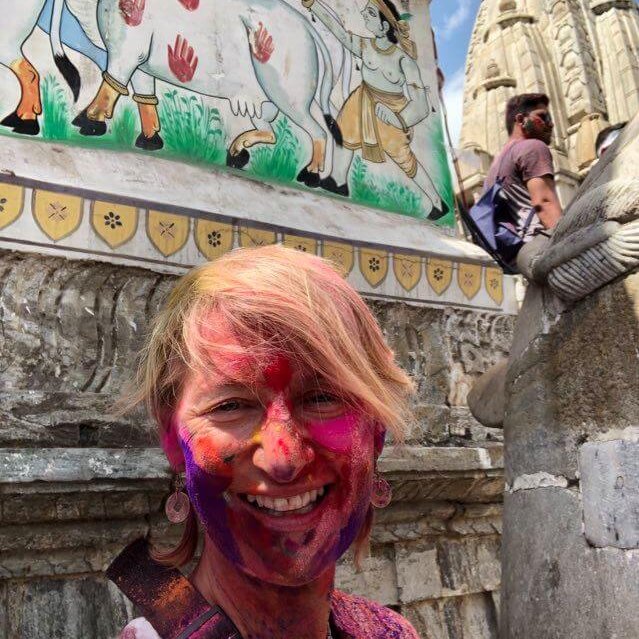 Why Visit India? Sharon having fun at Holi festival 