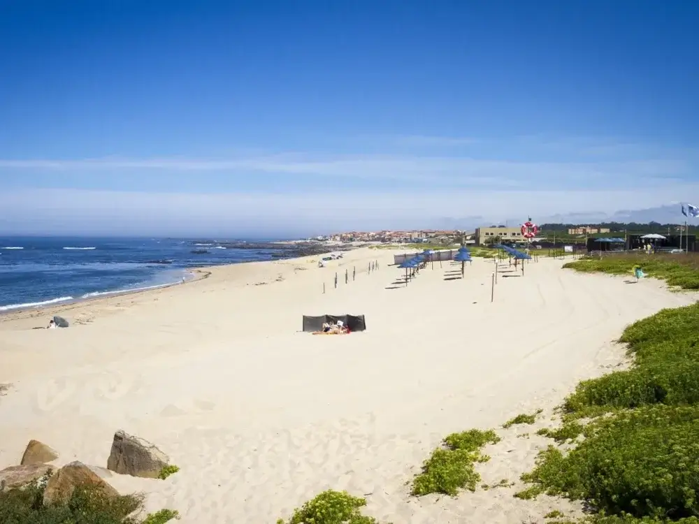 Second city Porto, Portugsl, Moreiró Beach, Vila do Conde Beach  with umbrellas