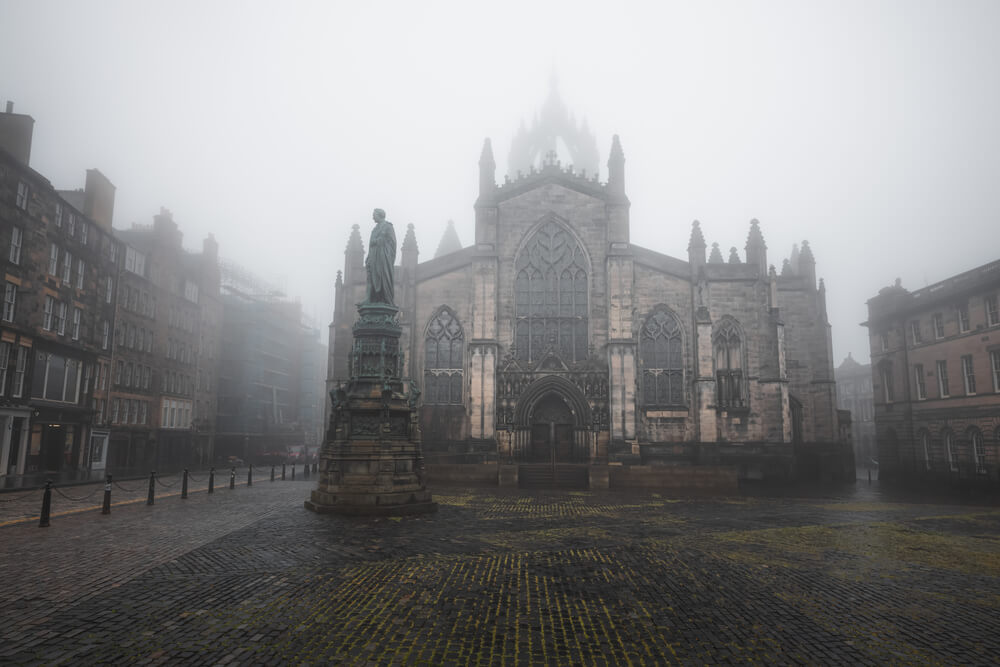 Edinburgh Halloween, St Giles Cathedral on a misty day