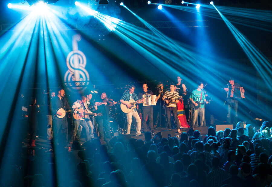 Traditional band on stage at Shetland festivals