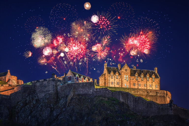 Edinburgh Hogmanay Image of Fireworks exploding over Edinburgh Castle